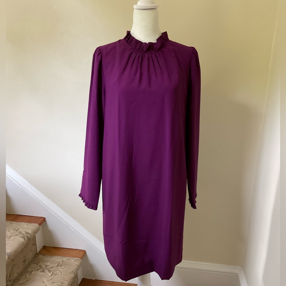J. Crew Size 4 Ruffled Neck Sheath Dress in Aubergine